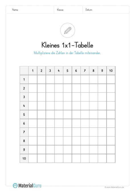 Kleines 1x1: Tabellen - MaterialGuru