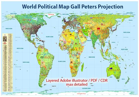 World Political Map 2017 Detailed In Peters Projection Adobe Illustrator