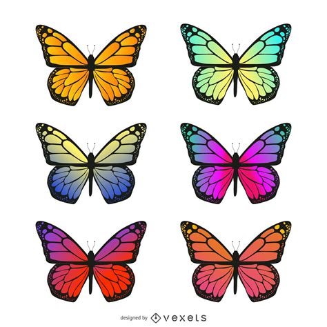Isolated Butterfly Gradient Illustration Set Vector Download