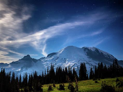 Moonlight On Mt Rainier Photograph By Rob Green Fine Art America