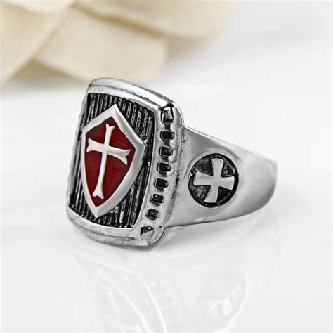 Rn3274 Stainless Steel Masonic Knights Templar Ring Red Cross Ring For