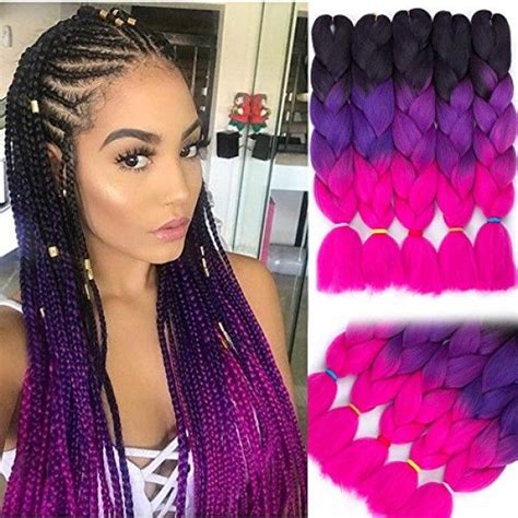 24 Inches Purple Ombre Braiding Hair Prestretched 5pcslot Kaneka Box Braids Styling