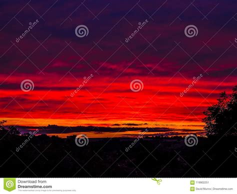 Gold Red And Purple Sunset With Low Horizon Stock Image Image Of