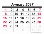 January 2017 Calendar - 6 Templates Landscape - printable calendar ...