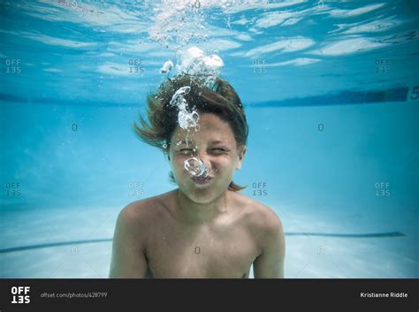 Underwater Portrait Of Boy In A Swimming Pool Stock Photo Offset