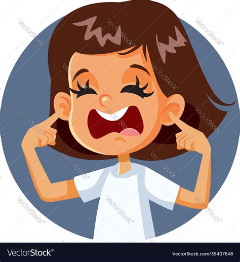 Girl Covering Ears Complaining About Loud Noise Vector Image