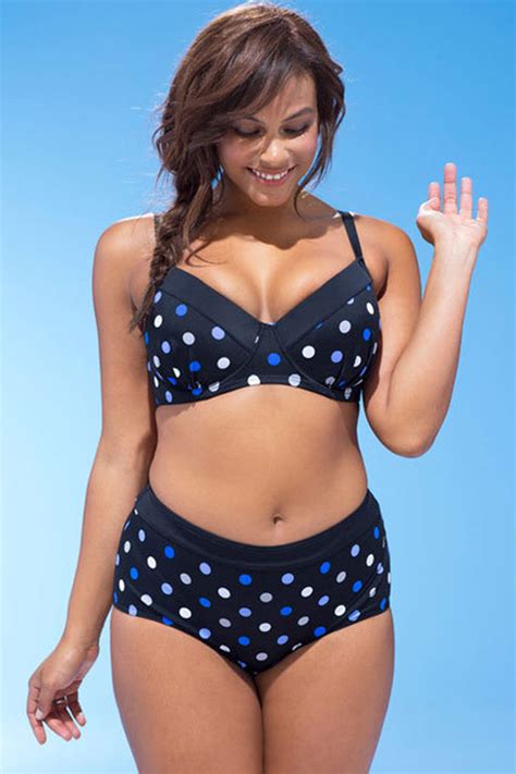Plus Size Polka Dots Push Up Bikini Swimsuit Two Piece Set Bikinishe
