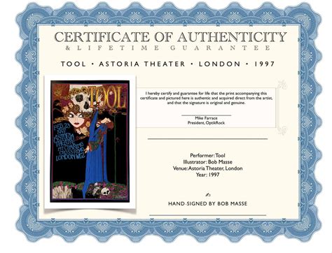 Tool Astoria Theater London 1997 Tribute Hand Signed Giclee Print By