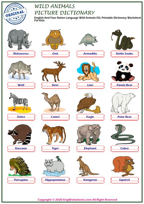 Wild Animals Reading Writing Worksheet Animals For Kids Animal
