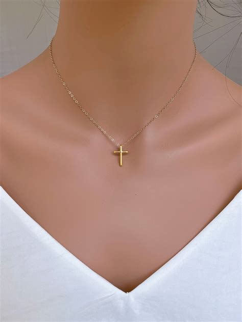 14k Gold Cross Necklace 14 K Solid Gold Cross Necklace Women Etsy Ireland