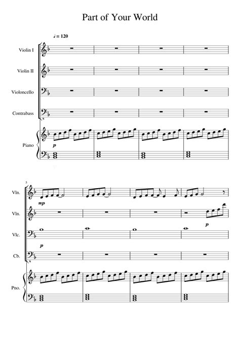 Part Of Your World Sheet Music For Piano Violin Woodwinds Other Mixed Quartet