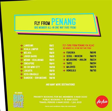 Kuala lumpur to penang, johor bahru, alor setar, kota bharu, kuala terengganu. 8-15 Mar 2020: AirAsia Big Sale FREE SEATS Travel from 8 ...