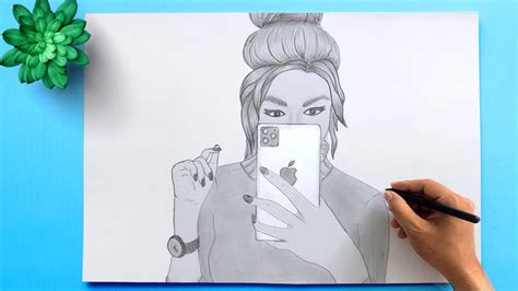 Draw Iphone Girl How To Draw A Girl Taking Selfie With Iphone 12 Draw A Girl With Mobile