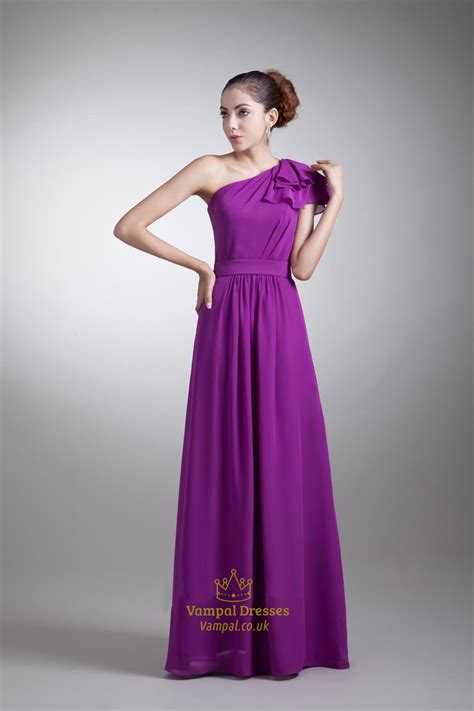 Purple One Shoulder Bridesmaid Dress With Sleeveslong