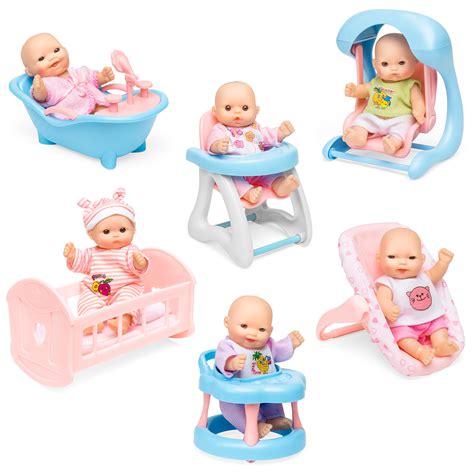 Best Choice Products Set Of 6 Mini Baby Dolls Toy W Cradle High Chair
