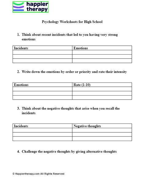 Psychology Worksheets For High School Happiertherapy