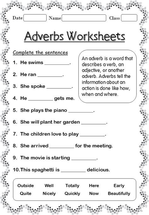 Free Printable Worksheets Adverbs Adjectives