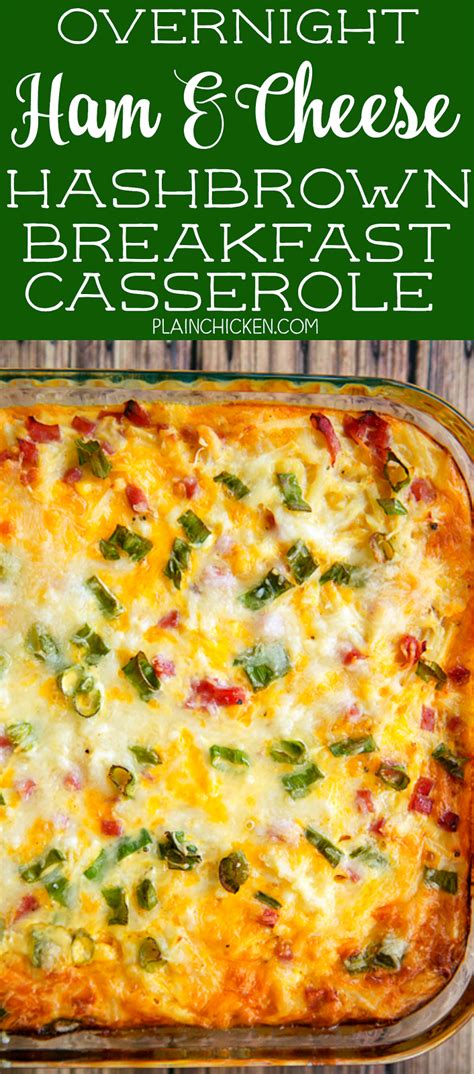Pour into a greased 9x13 pan. Overnight Ham and Cheese Hashbrown Breakfast Casserole | Plain Chicken®
