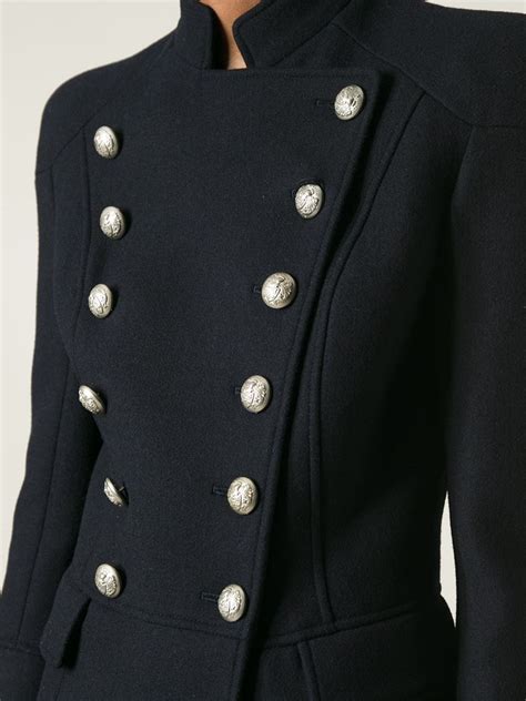 Balmain Military Style Double Breasted Coat In Blue Lyst