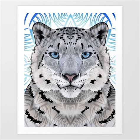 Snow Leopard Mandala Art Print Big Cat High Quality Art Etsy