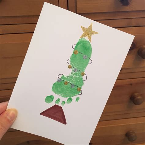 Christmas Tree Baby Footprint Card Painted Footprint Cards Baby
