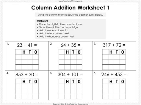 Column Addition Year Teaching Resources