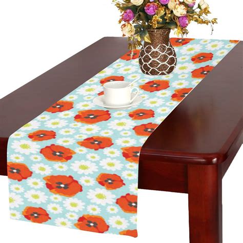 Mypop Spring Red Poppy Flower Table Runner Placemat 16x72 Inches