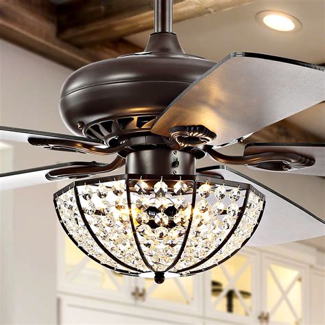 Home depot ceiling fan light kit. Joanna 52" 3-Light Bronze Crystal LED Ceiling Fan With ...