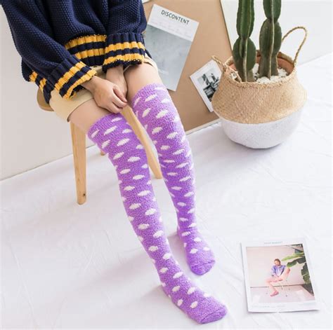 thigh high polka dots fuzzy socks cozy furry thigh highs etsy