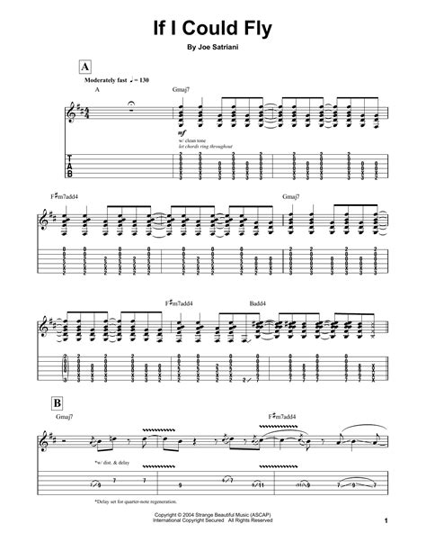 If I Could Fly Sheet Music Joe Satriani Guitar Tab Single Guitar