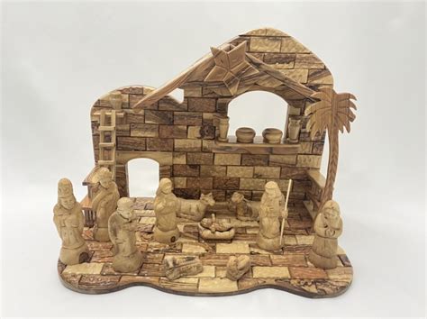 Magnificent Hand Made Large Nativity Set Bethlehem Wood Carving
