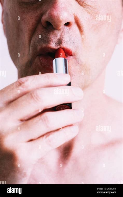 Man Wearing Red Lipstick Stock Photo Alamy