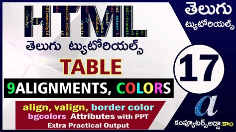 Html Telugu Tutorials Part 17 Table Alignments And Colors