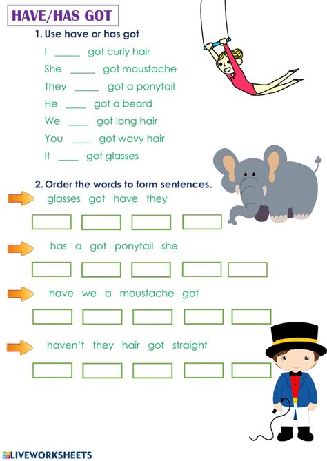 Can vs could exercise 4. Have-has got - Interactive worksheet