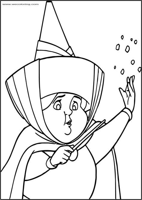 aurora flora fauna and merryweather magic free a4 printable coloring page