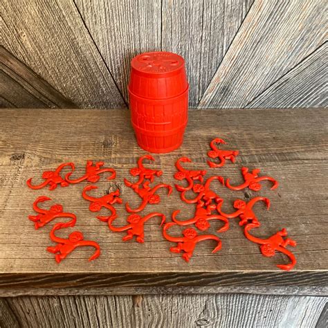 Vintage Barrel Of Monkeys Toy Milton Bradley Usa Vintage Red Plastic