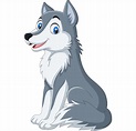 Lobo de dibujos animados sentado sobre fondo blanco | Vector Premium