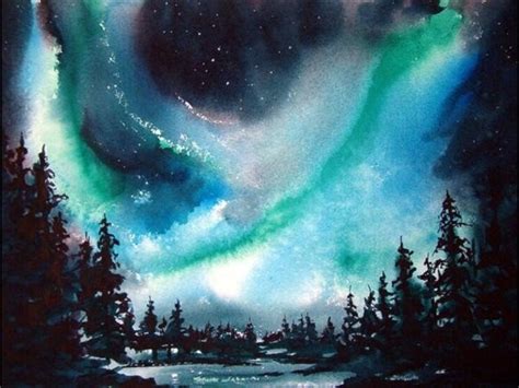 Northern Lights 11in X 14in Watercolour Painting By Ken Crawford