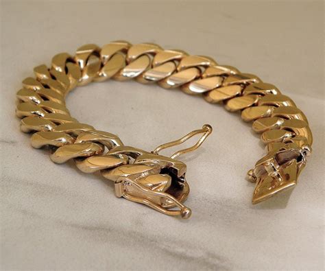 Solid 14k Gold Miami Mens Cuban Curb Link Bracelet Heavy Etsy