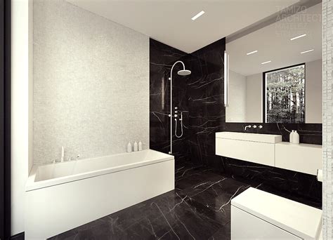 Using black hardware and finishing in a white bathroom will certainly. | black-marble-bathroomInterior Design Ideas.