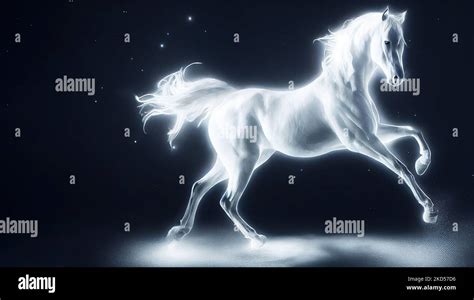 A 3d Illustration Of An Ethereal White Ghost Horse Patronus In The Dark