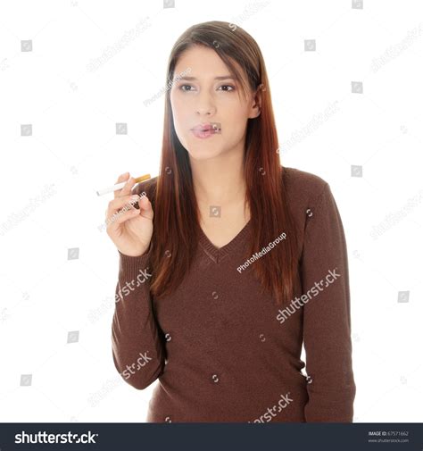 Young Woman Smoking Electronic Cigarette Ecigarette