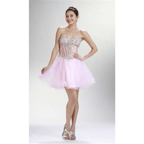 Sexy Sweetheart See Through Corset Mini Light Pink Tulle Beaded Prom Dress
