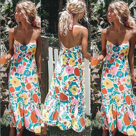 New Summer Strap Print Flora Long Boho Bohemian Beach Dress 2018 Women