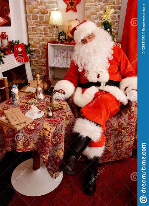 Santa Claus Sleeping At His Home Stock Photo Image Of Elderly