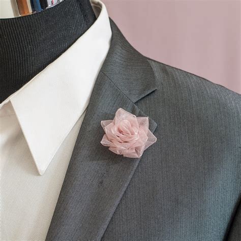 Organza Rose Lapel Pin Mens Flower Lapel Pin Wedding Etsy