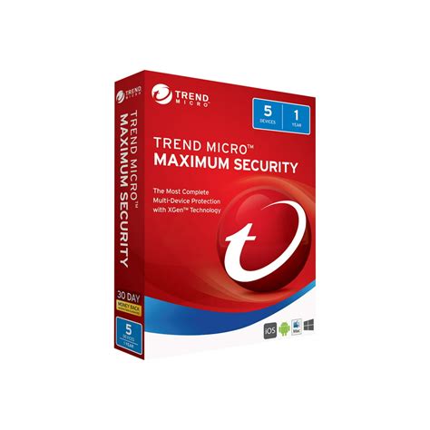 Trend Micro Maximum Security Box Pack 1 Year 5 Devices Win Mac