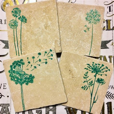 Spring Wildflower Natural Stone Coaster Set Of 4 Color Option Etsy