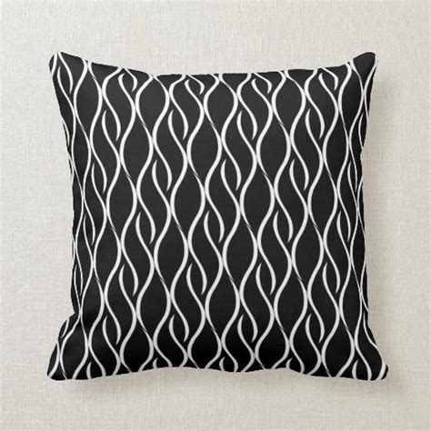 White Curvy Vertical Line Pattern Black Background Pillow Zazzle