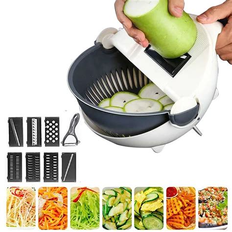 9 In 1 Multifunction Vegetable Cutter With Drain Basket Magic Rotate